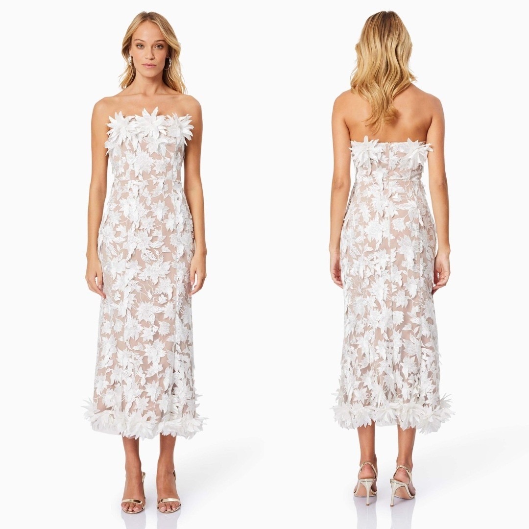 Elliatt Valentina Lace Strapless Midi Dress In White Size Small Worn Once
